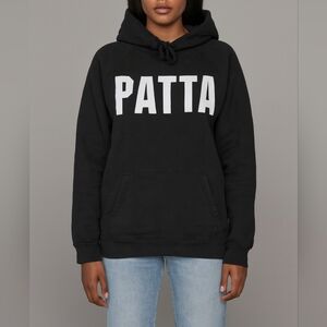 Patta Logo Hoodie Sweatshirt Unisex Medium Black Cotton Streetwear